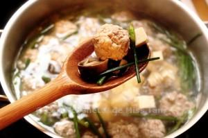 Soupe aux tofu, champignons de paille et bourgeons de ciboule