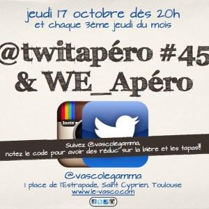 Twitapéro #45, jeudi 17 octobre dès 20h00 au Vasco Le Gamma, Toulouse