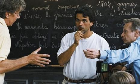 Jugnot, Cornillac et Merad au Faubourg ! Christophe Barratier (au centre) sur le tournage des Choristes