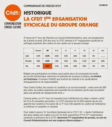 Historique, la CFDT première organisation syndicale à Orange