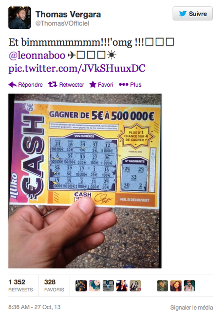 Thomas Vergara : le mec de Nabilla gagne 500 000 euros en grattant un jeu illiko de la française des jeux ! thomas gagne 500000 euros