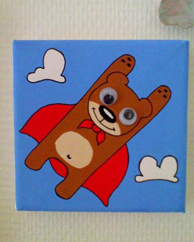 Numéro 35 peinture acrylique super nounours ours vole enfa