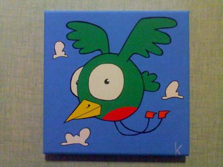 numéro 25 peinture acrylique oiseau, enfant, vol, nuage, c