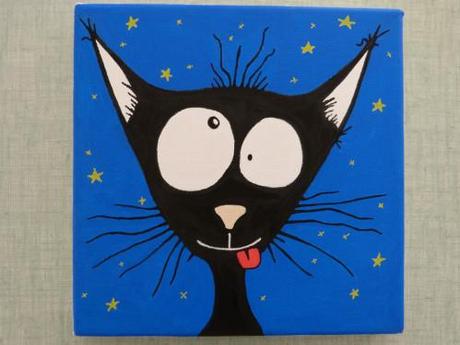 Numéro 42 peinture acrylique chat dévile tire langue