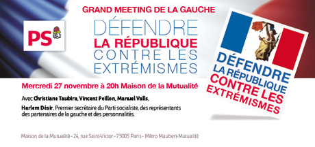 Grand meeting de la gauche «Défendre la République contre les extrémismes» à la Mutualité le 27 novembre
