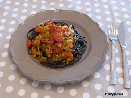 Spaghetti au chorizo et aux petits légumes / Chorizo and vegetables spaghettis