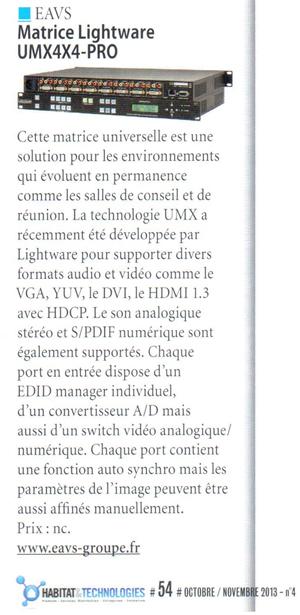 UMX4x4 La matrice universelle de LIGHTWARE dans Habitat&Technologie n°4