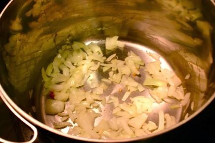 Soupe de Noël en cappuccino carotte, courge et pain d’épices. Oignons sur le feu