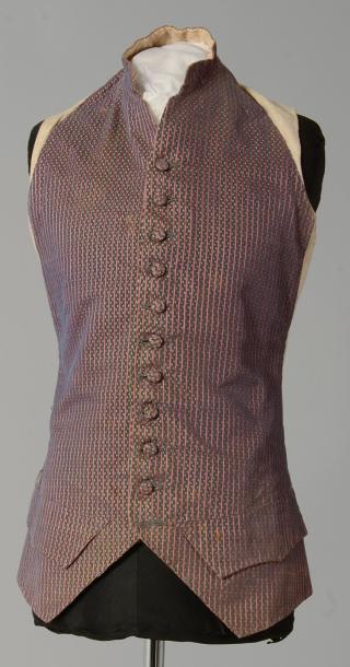 Vente d’étoffes, papiers peints, costumes et haute-couture Habit à la française et gilet, vers 1780