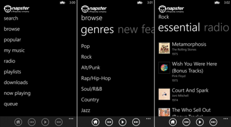 Napster arrive sur Windows Phone Napster_Screens