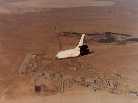 A test orbiter flies before the actual shuttle Columbia, March 1981.Photograph by NASA