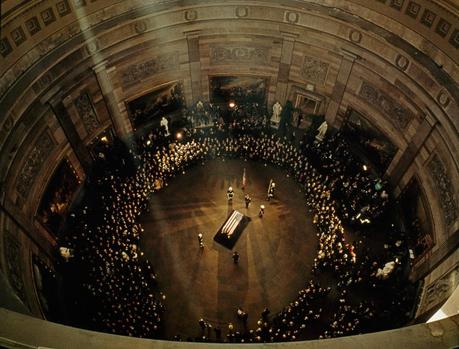 John F. Kennedy’s coffin lies in state beneath the Capitol’s dome, November 1963.Photograph by George F. Mobley, National Geographic