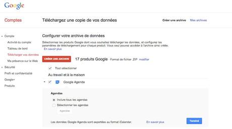 google takeout agenda1 Téléchargez facilement vos données Google Agenda et Gmail
