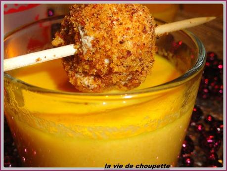 VELOUTE DE CAROTTES ET BOULETTES DE FOIE GRAS PANEES recette pour noel 2013 007