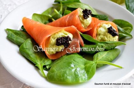 Saumon Fumé en Cornets à la Mousse d’Avocat. Saumon Fumé en Cornets à la Mousse d’Avocat.