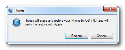 Restauration de l'iPhone 5s iOS 7  jaibreak windows