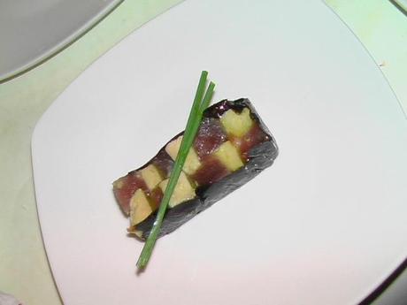Mosaïque de thon au foie gras, et Savennières