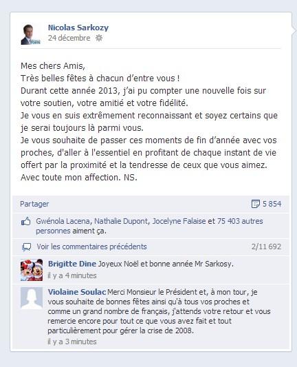 Nicolas Sarkozy « Très belles fêtes à chacun d’entre vous » nicolas sarkozy voeux de fin d'annee