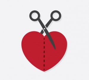 Heart cut in half with scissors