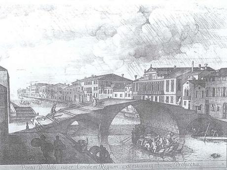 Le ponte tre Archi sans parapet, sur un dessins de Domenico Lovisa, Venezia Museo Correr