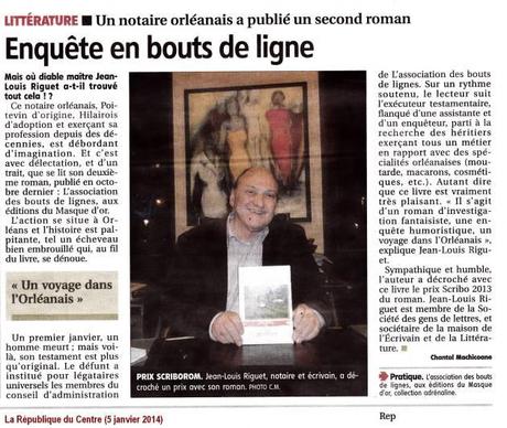 Jean-Louis Riguet obtient un article dans La République du Centre Vous pouvez cliquer sur l'image pour télécharger l'article de presse au format JPEG.