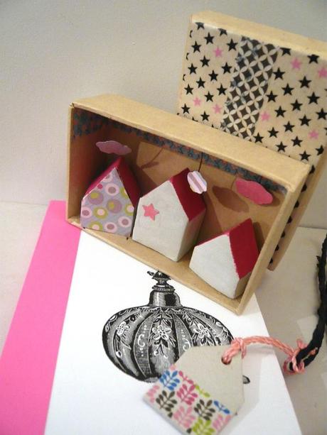 Matchbox boîte petites maisons d'argile étiquette gift tag washi tape carnet ikea papeterie