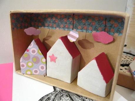 Matchbox boîte petites maisons d'argile étiquette gift tag washi tape cloud