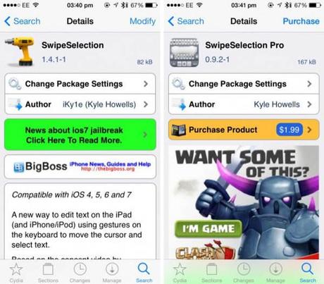 Cydia : SwipeSelection, éditer facilement du texte sur iOS 7 SwipeSelection iOS 7