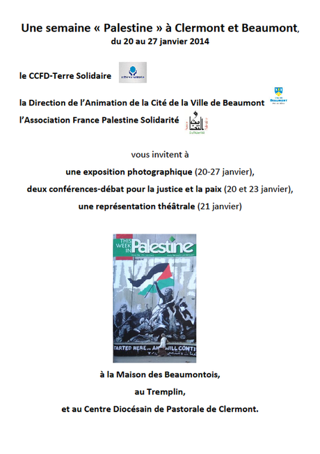 Clermont-Ferrand et Beaumont (63), semaine palestinienne du 20 au 27 janvier 2014