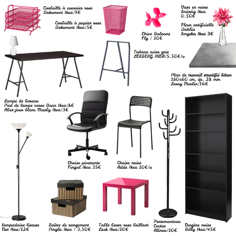 planche mobilier bureau original pas cher blanc gris noir rose