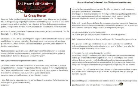 crazy horse critique vu par Hottlywood du blog les beatches d'Hotllywood