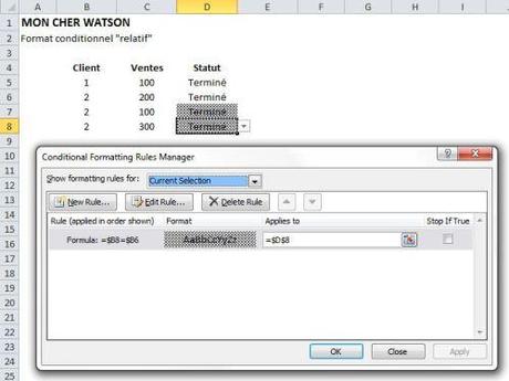 Excel Format Conditionnel