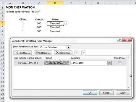 Excel Format Conditionnel