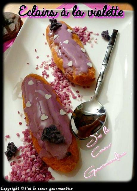 Eclairs à la violette et chouquettes au chocolat éclairs à la violette