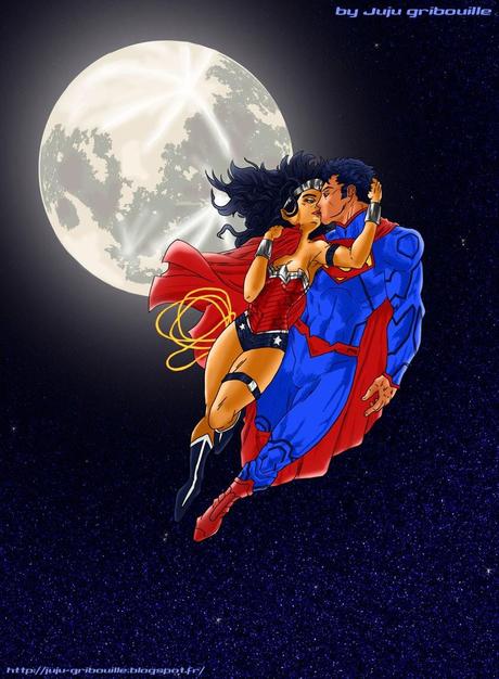 Mes Gribouilles: Le baiser de Superman et WonderWoman en couleur