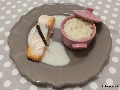 [Spécial Saint Valentin] Pavé de saumon et son émulsion vanillée, risotto onctueux / Salmon filet with its vanilla foam and creamy risotto
