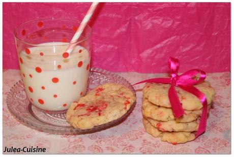 Cookies aux pralines roses et chocolat blanc {St Valentin}