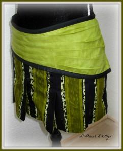 Mini-jupe en wax africain vert et noir 2013.12.31-4 - Mini-jupe ceinturée en tissu wax