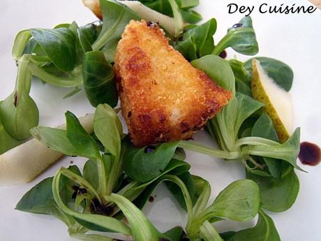 Défi My/Dey : Curé nantais pané, salade mâche & poire