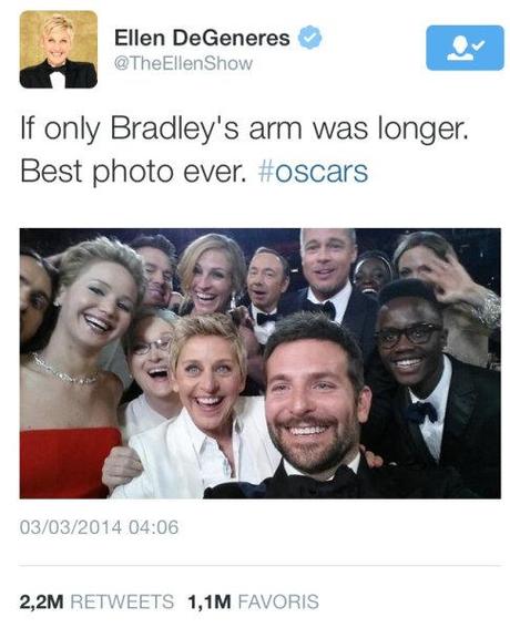 Record : Voici le Tweet le plus retweeté de l'histoire #Oscar #Selfie