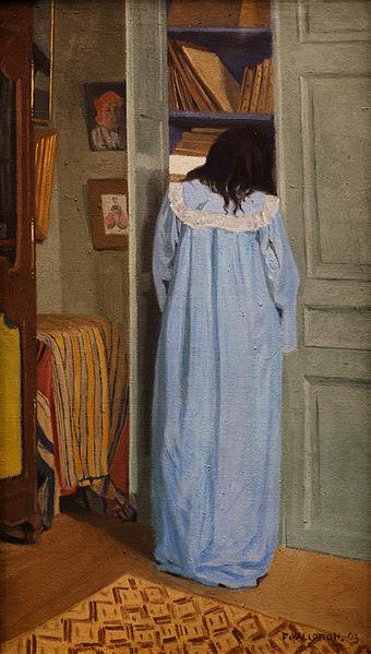 Intérieur, femme en bleu fouillant dans une armoire. Intérieur, femme en bleu fouillant dans une armoire - Félix Vallotton