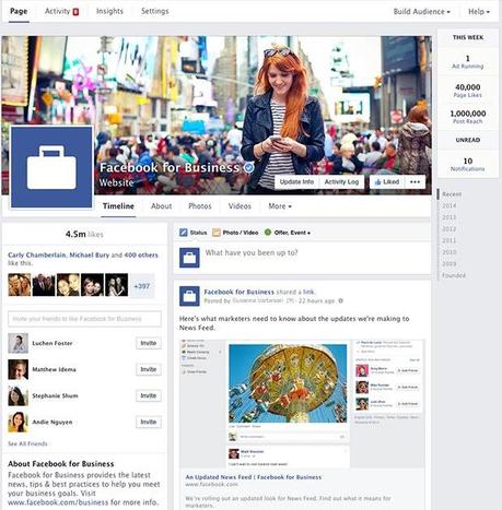 page facebook sur une colonne  Facebook dévoile un nouveau design pour les Pages d’entreprises