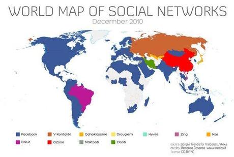 Le réseau social le plus utilisé par pays.