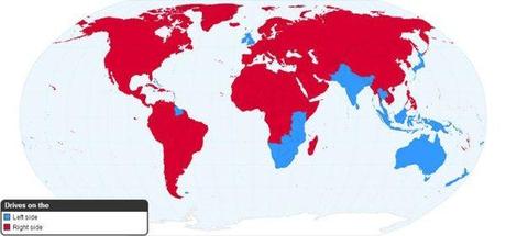 Les pays en rouge, les pays où l'on conduit à droite. Sinon, à gauche!