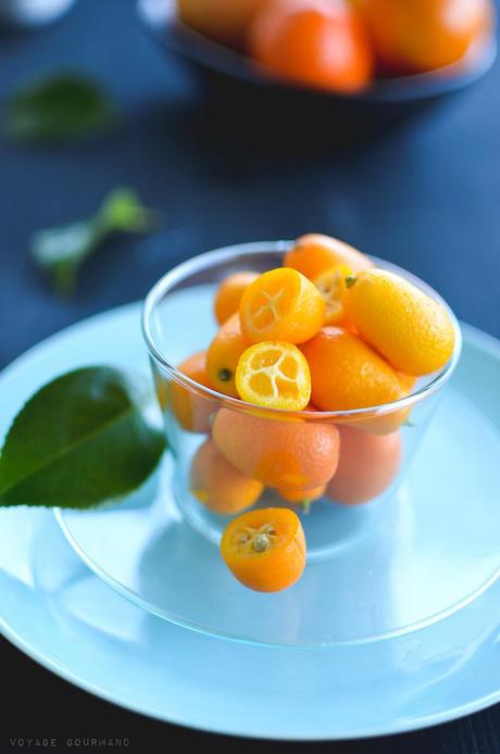 Gâteau au chocolat noir, orange amère et kumquats confits Kumquats