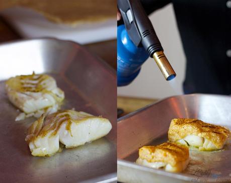 Pavé de cabillaud en croûte de noix de macadamia et son panais confits, accompagné d’un coulis de mangue Cabillaud macadamia 1