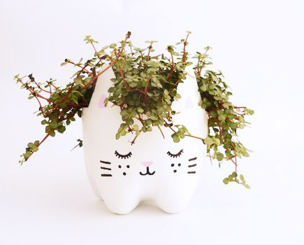 8 Inspiration DIY Déco-printemps Pot pour plantes en forme de chat