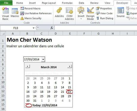 Excel: Insérer un calendrier dans une cellule Calendrier dans une cellule Excel