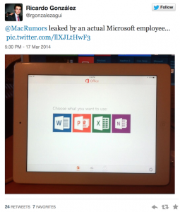 Microsoft Office sur iPad: la copie d’écran fuite sur Twitter Microsoft Office sur iPad