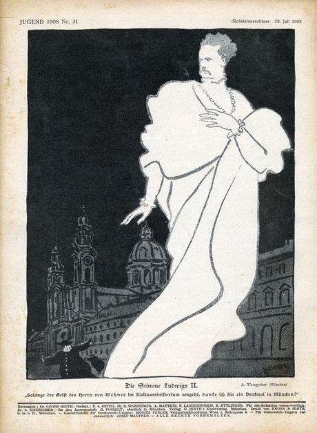 La voix de Louis II de Bavière, une caricature dans le magazine Jugend (1908) La voix de Louis II de Bavière, une caricature dans le magazine Jugend (1908)